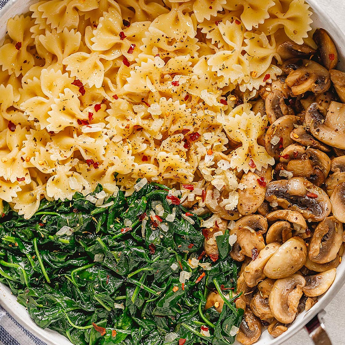 Parmesan Spinach Mushroom Pasta Skillet