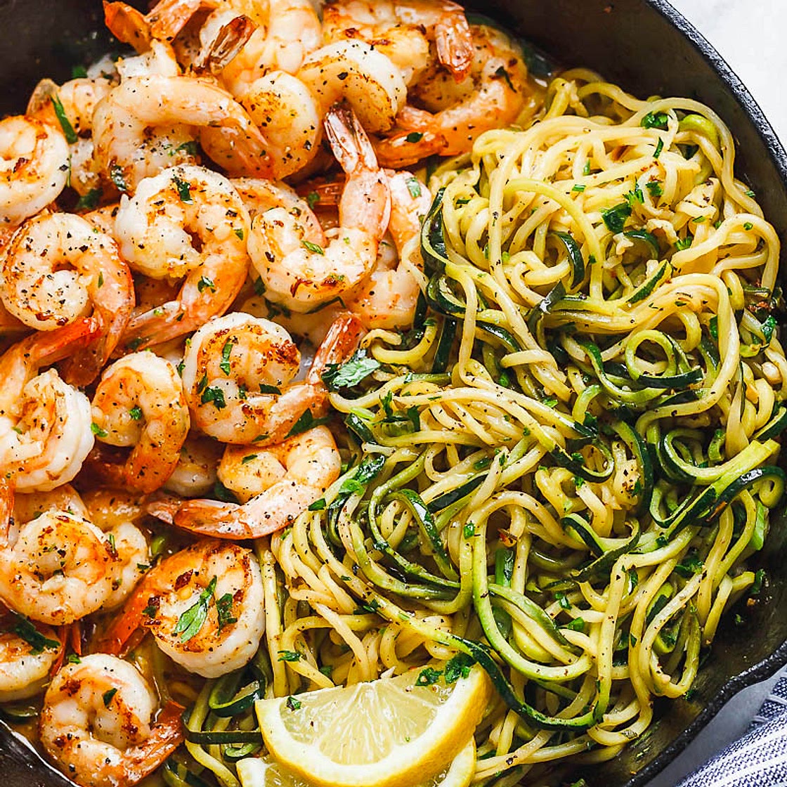 Lemon Garlic Butter Shrimp with Zucchini Noodles
