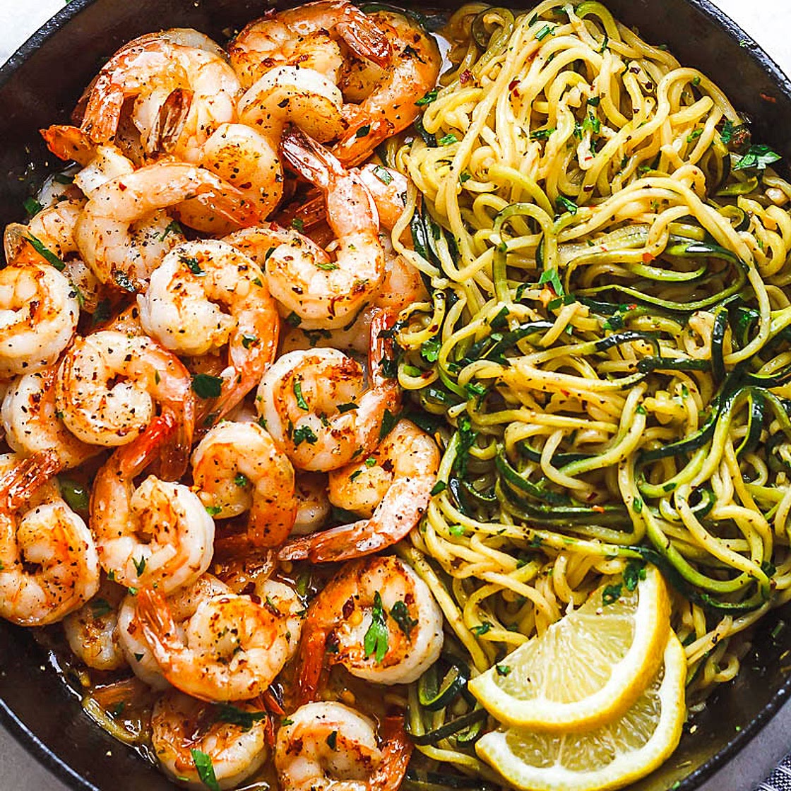 Lemon Garlic Butter Shrimp with Zucchini Noodles