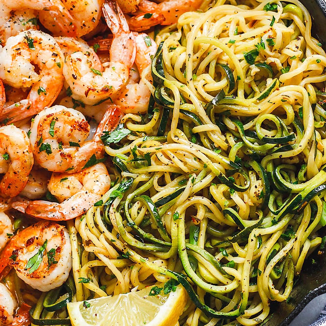 Lemon Garlic Butter Shrimp with Zucchini Noodles