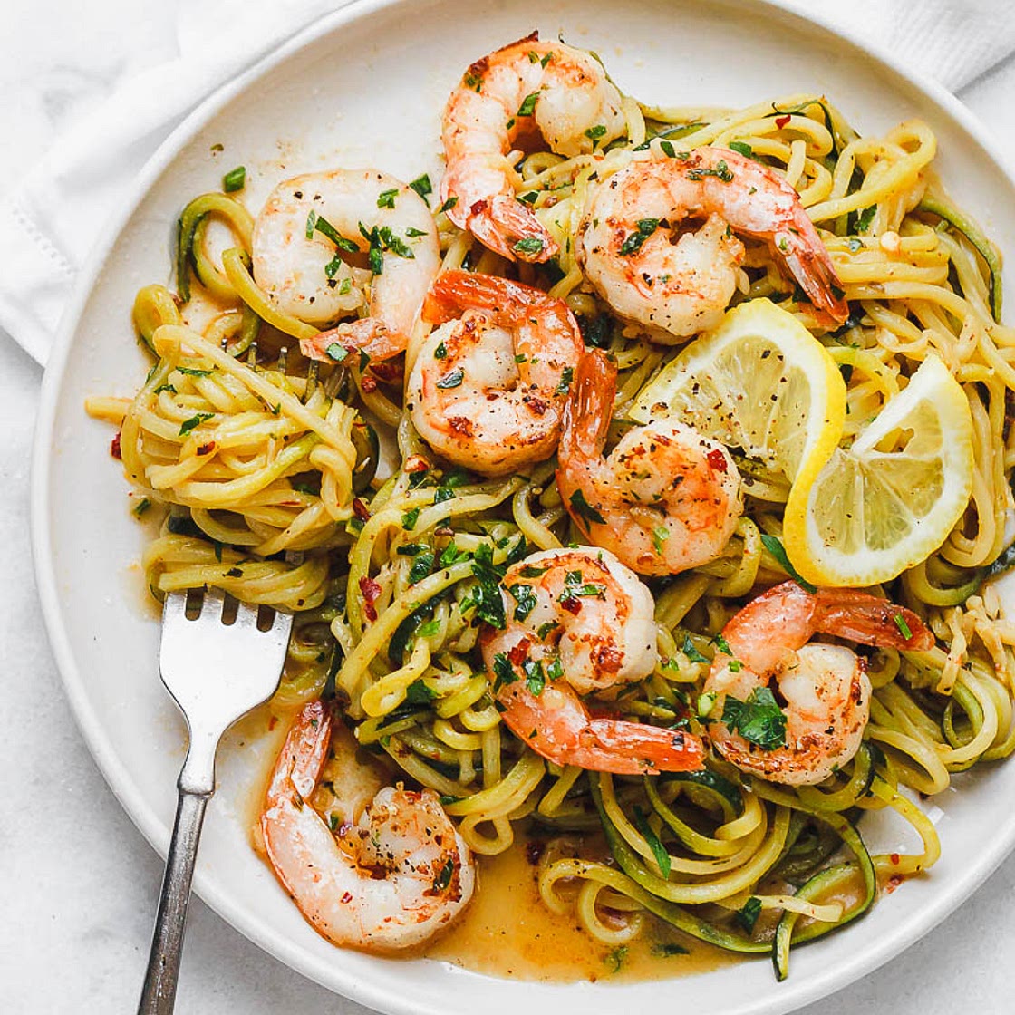 Lemon Garlic Butter Shrimp with Zucchini Noodles