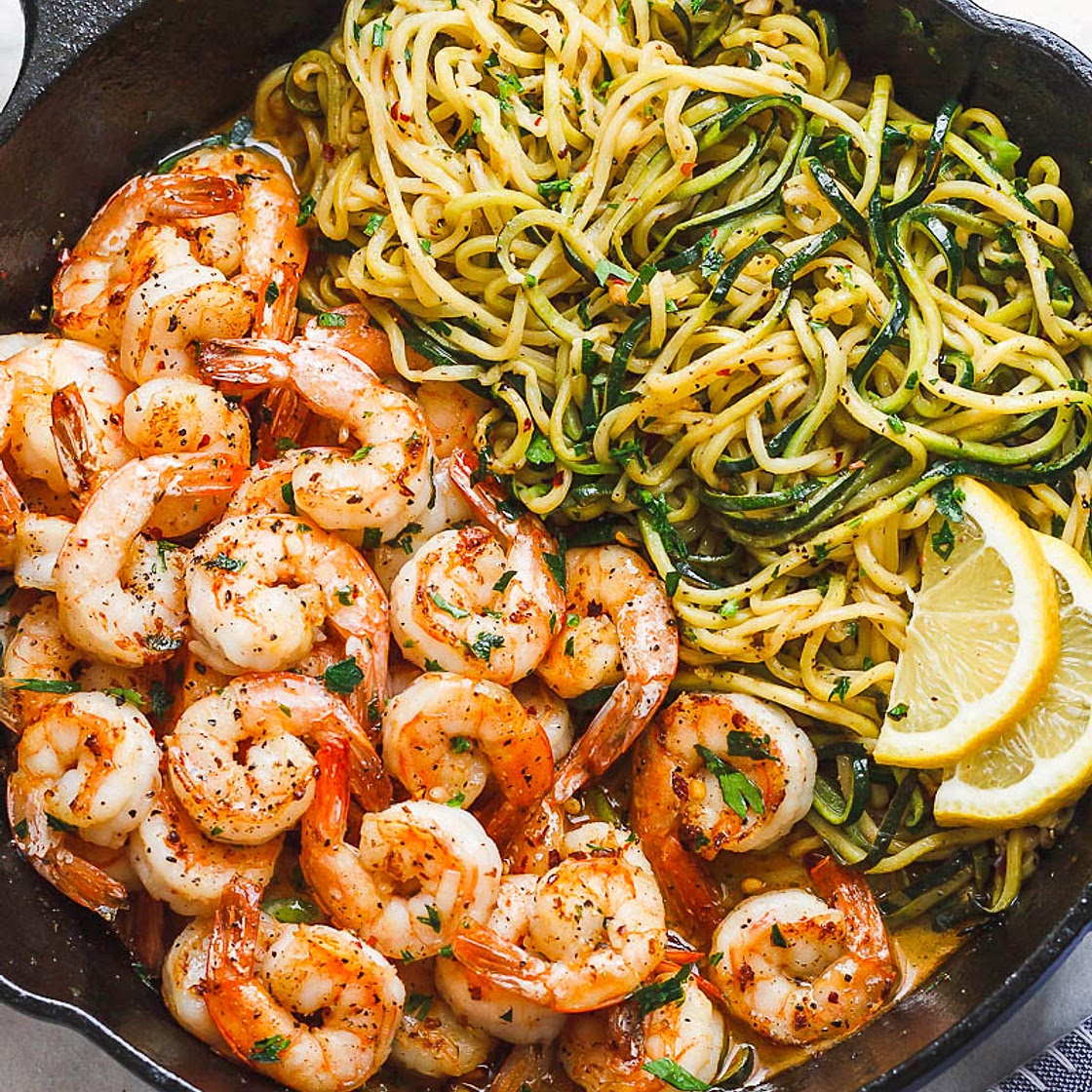 Lemon Garlic Butter Shrimp with Zucchini Noodles
