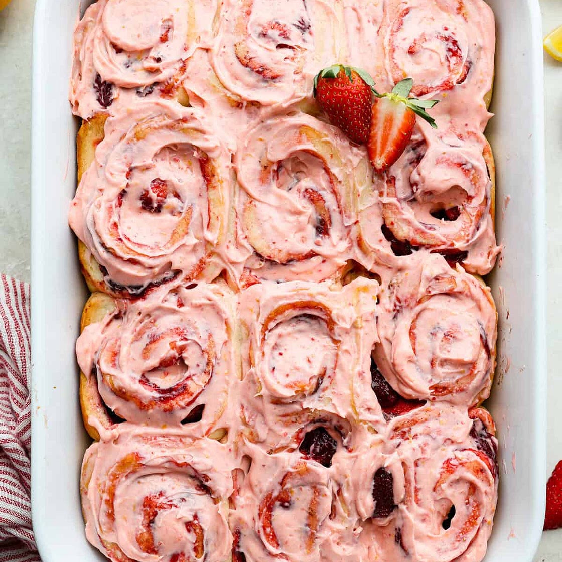 Strawberry Cinnamon Rolls with Lemon Cream Cheese Glaze