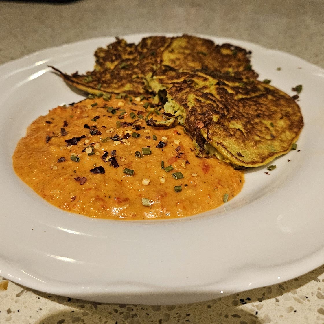 Cucumber Fritters with Spicy Hummus