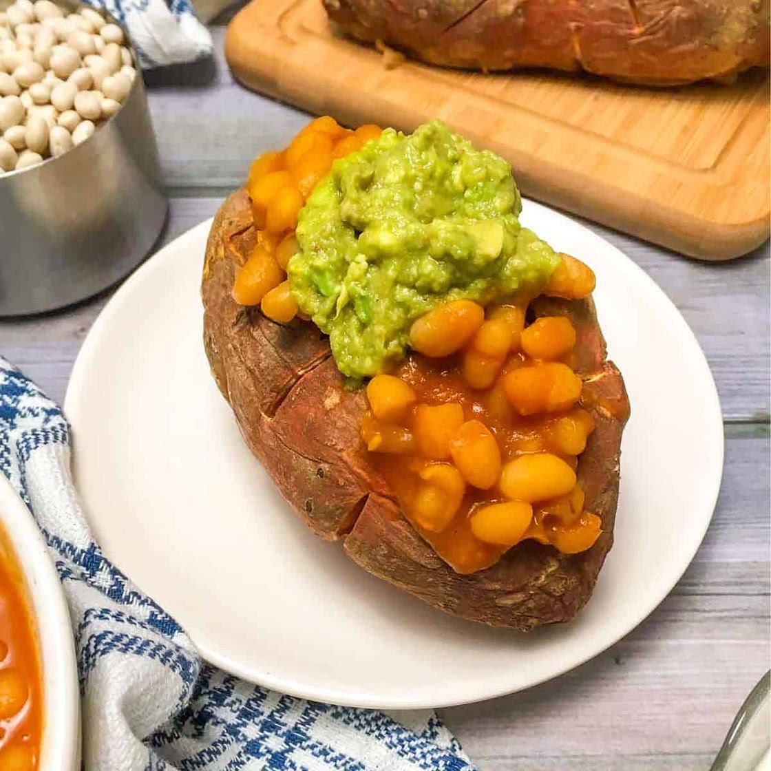 Vegan Loaded Sweet Potatoes with Baked Beans