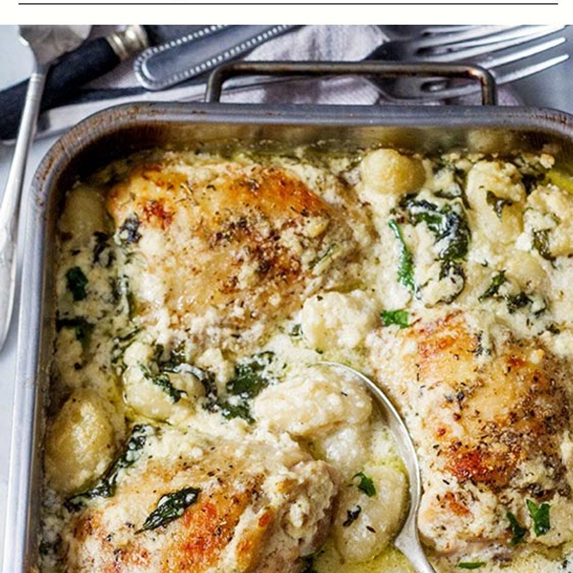 Baked Chicken Gnocchi with Garlic Asiago Cream Sauce