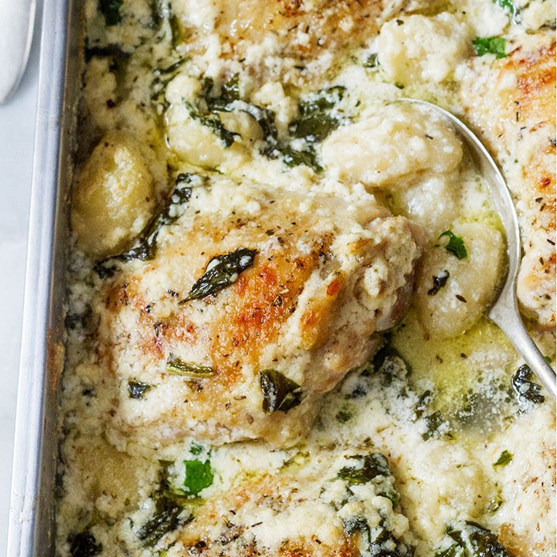 Baked Chicken Gnocchi with Garlic Asiago Cream Sauce