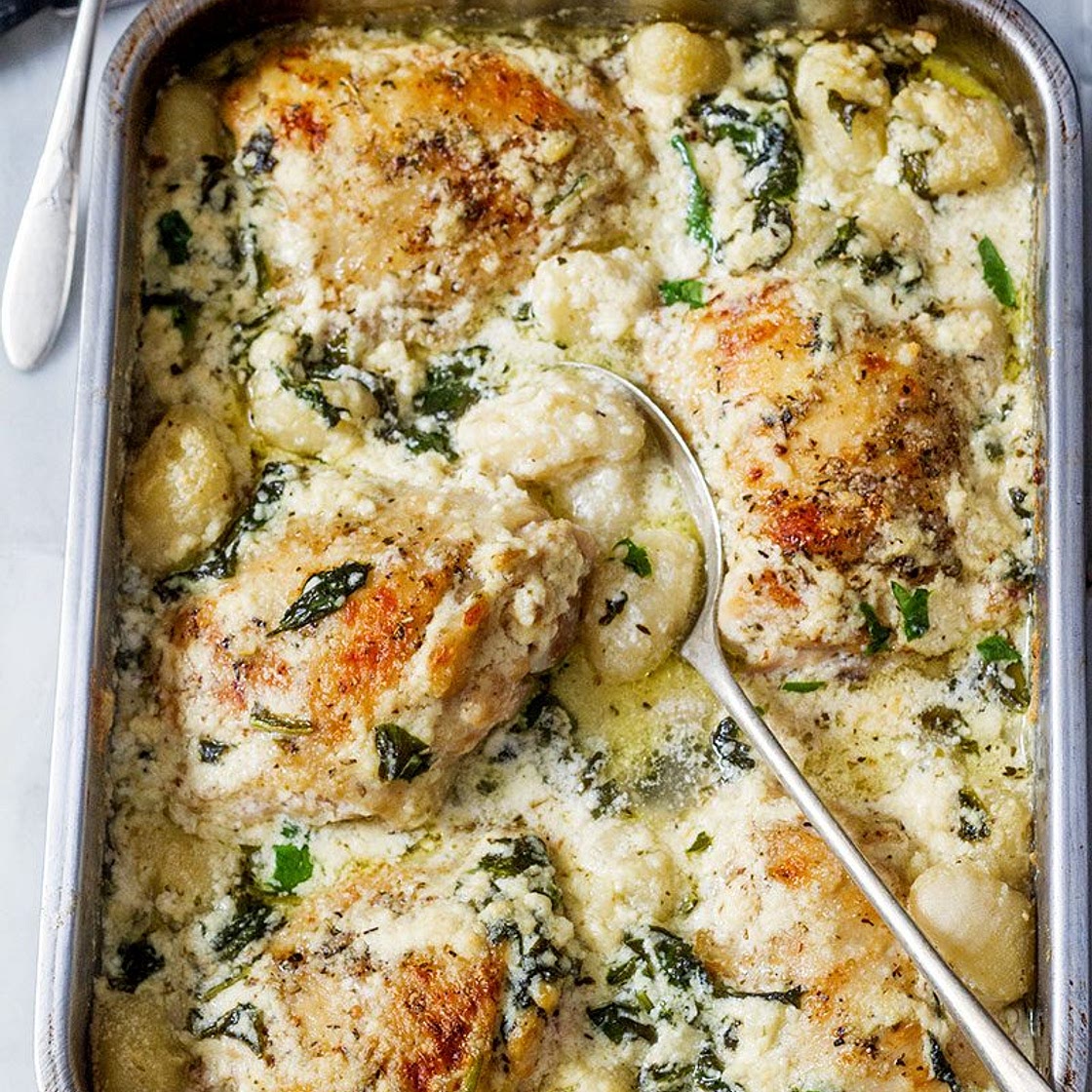 Baked Chicken Gnocchi with Garlic Asiago Cream Sauce