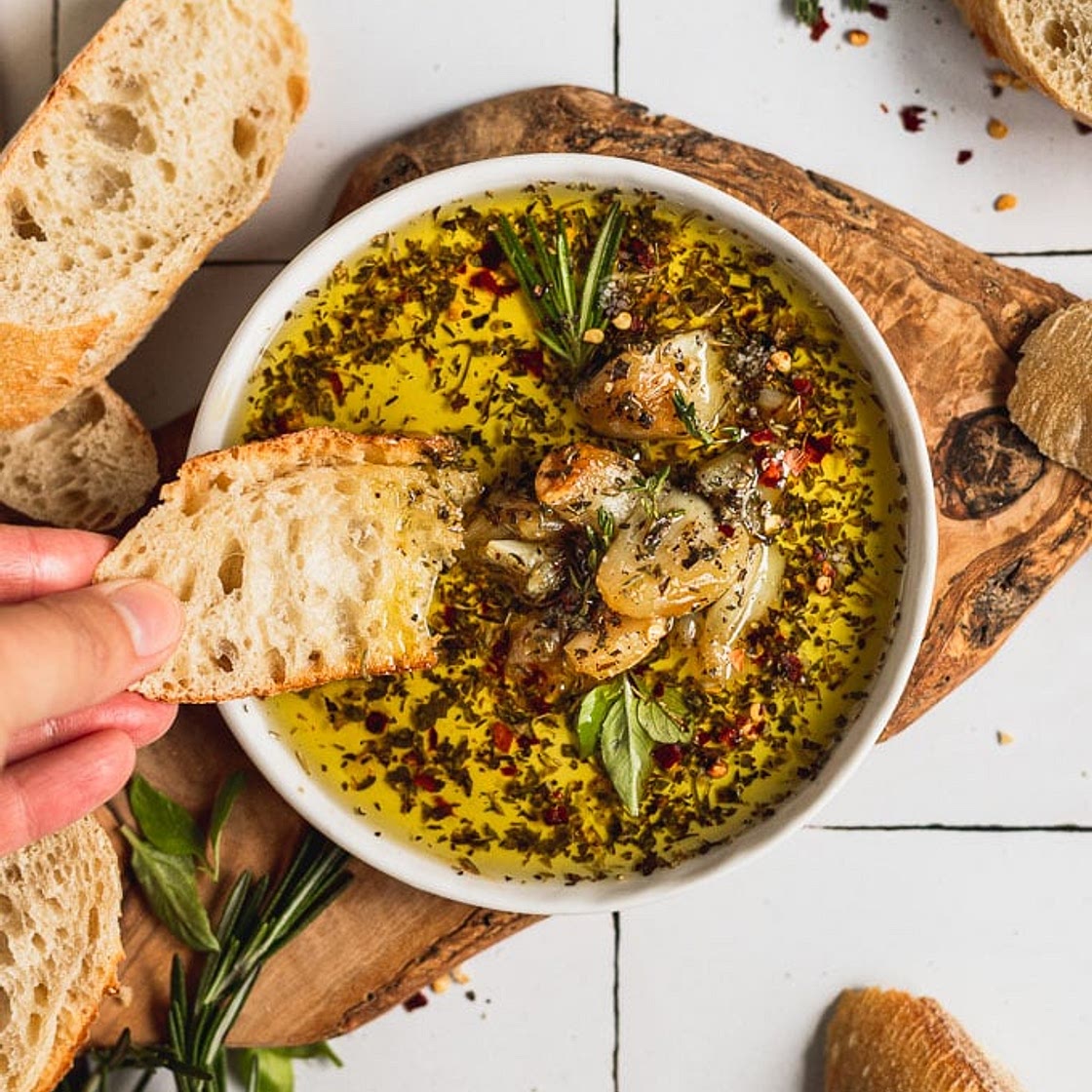 Herby Roasted Garlic Olive Oil Dip