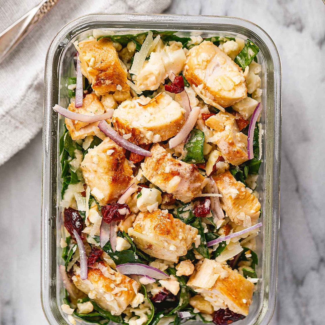 Meal Prep Chicken Spinach Cauliflower Salad