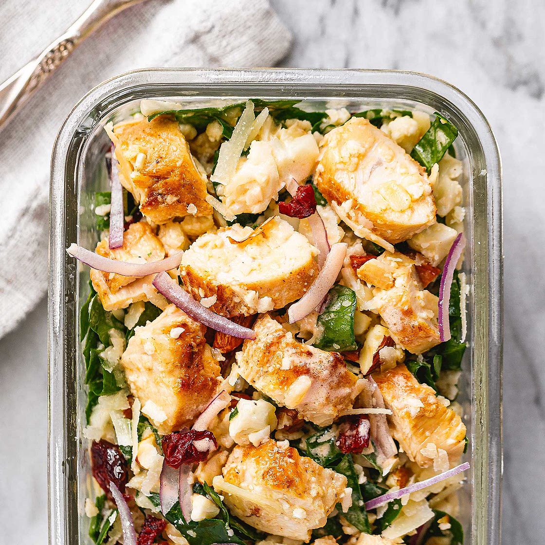 Meal Prep Chicken Spinach Cauliflower Salad
