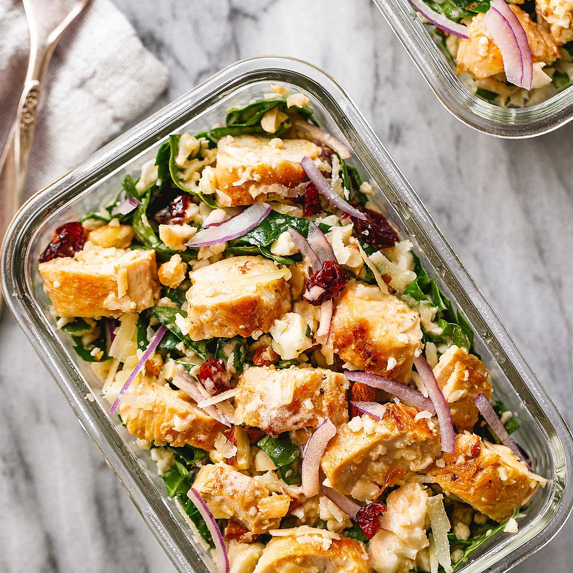 Meal Prep Chicken Spinach Cauliflower Salad