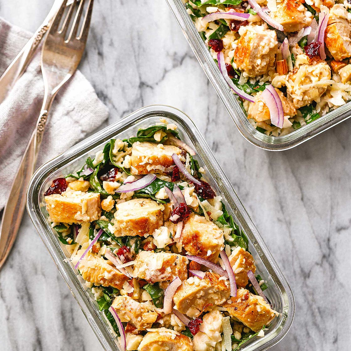 Meal Prep Chicken Spinach Cauliflower Salad