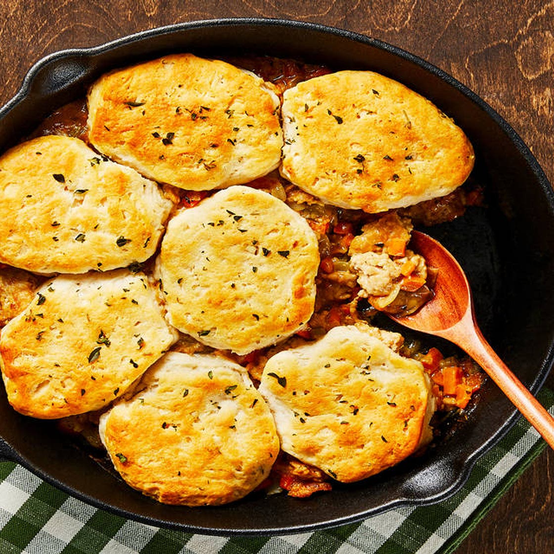 Homestyle Turkey & Biscuit Pot Pie with Carrots, Celery & Fresh Thyme