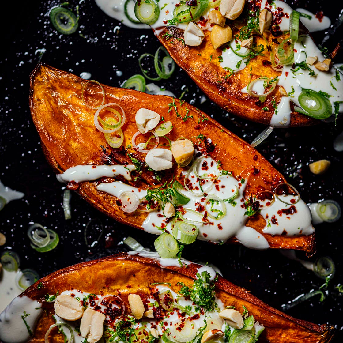 Nik Sharma’s Baked Sweet Potatoes with Maple Crème Fraîche