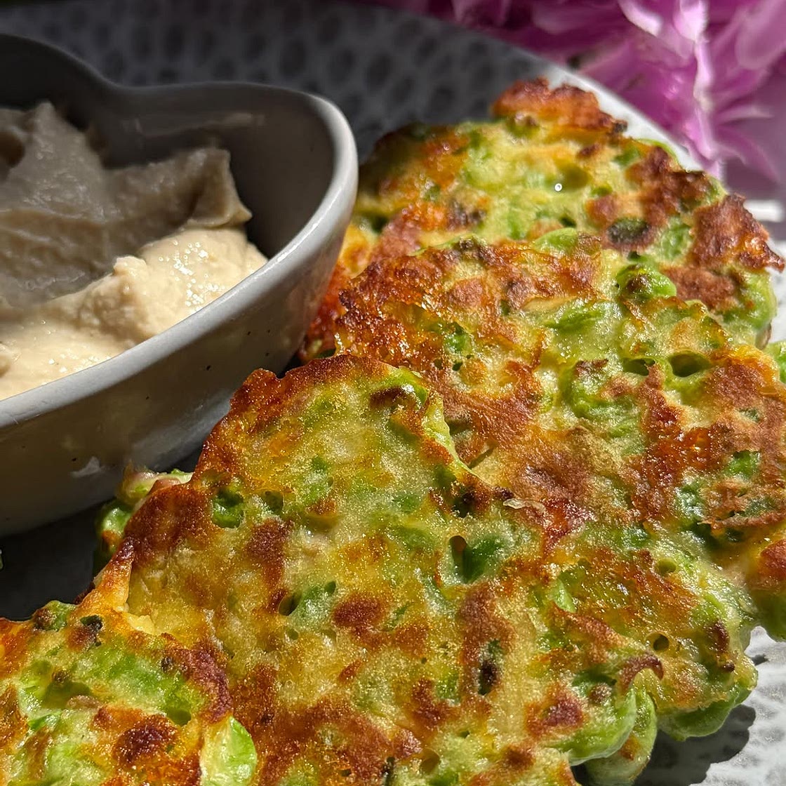 Pea & apple fritters
100g peas 1 egg 1 small apple, grated 2 tbsp sr flour