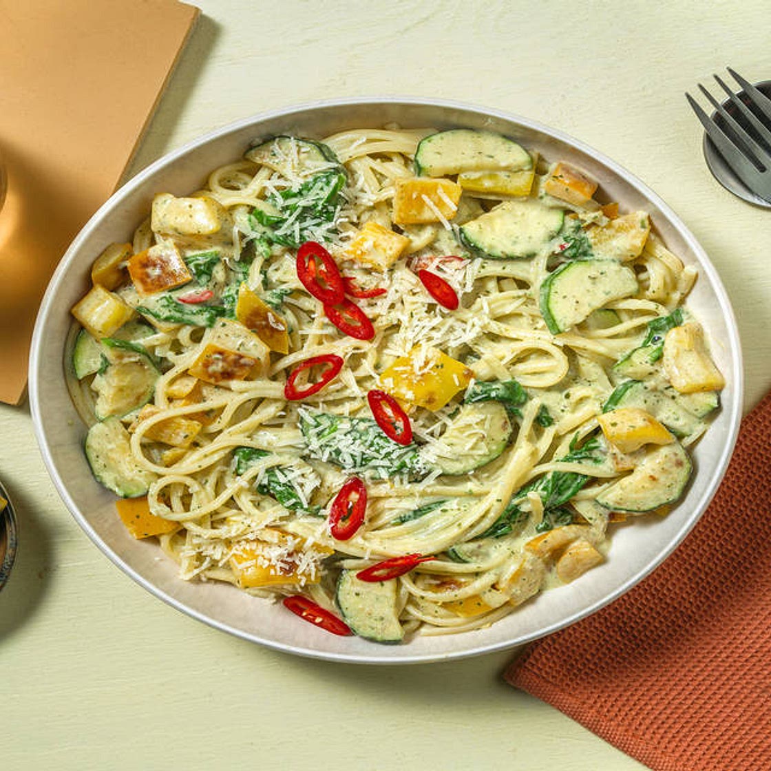 Zucchini and Lemon Linguine with Basil Pesto and Goat Cheese