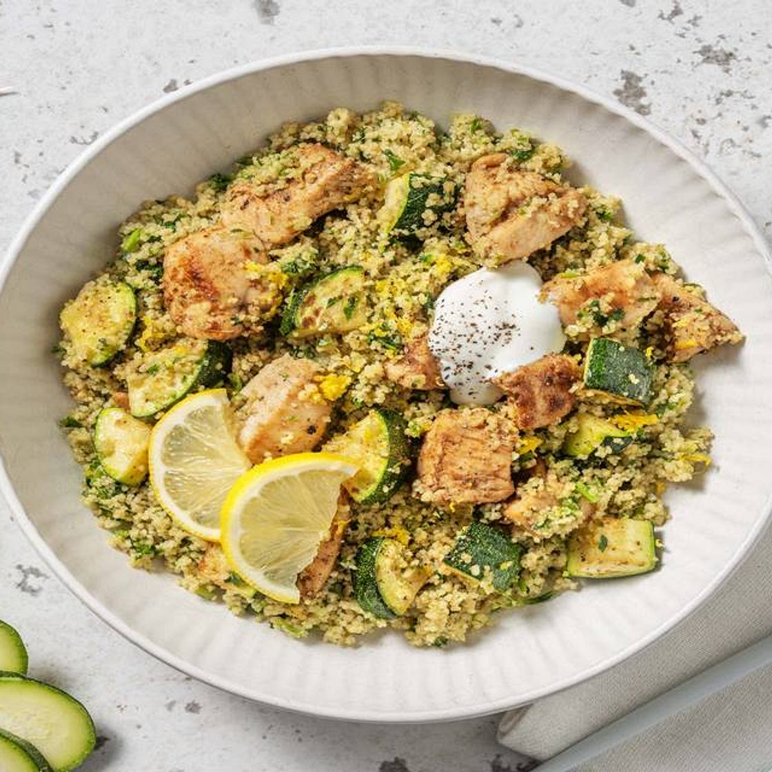 Quick Chermoula Chicken with Zhoug Couscous, Courgette and Yoghurt
