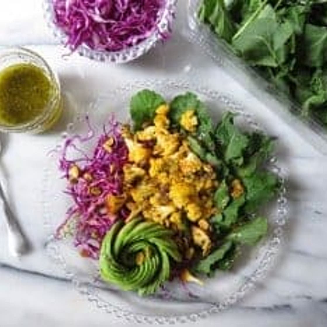 Orange Cauliflower Cabbage Salad with Lemon Poppy Dressing