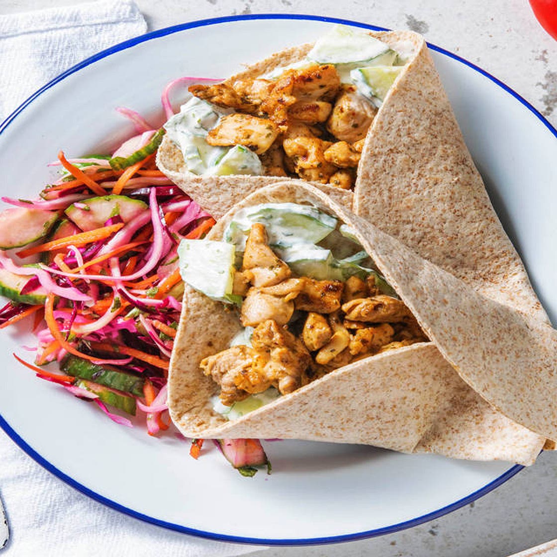 Chermoula Chicken Wraps with Tzatziki and Slaw