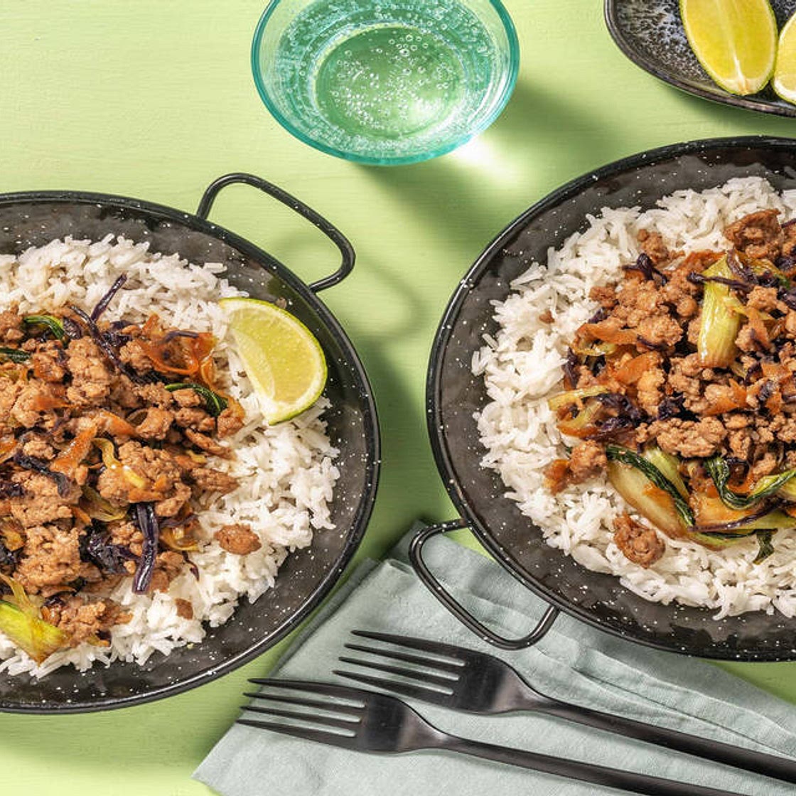 Sticky Honey Pork Rice Bowl with Pak Choi