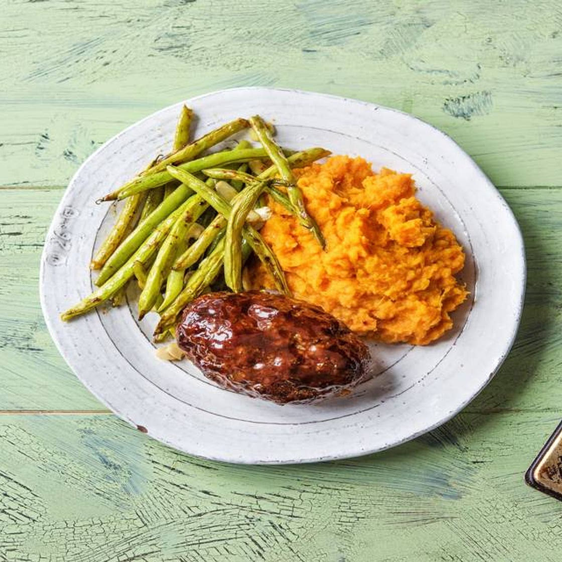 Meatloaf Balsamico with Mashed Sweet Potato and Green Beans