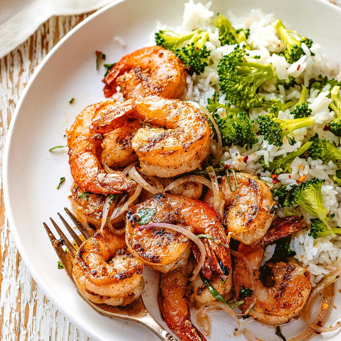 Garlic Butter Shrimp with Broccoli Rice