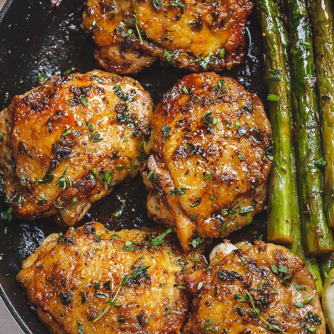 Garlic Herb Butter Chicken Thighs with Asparagus