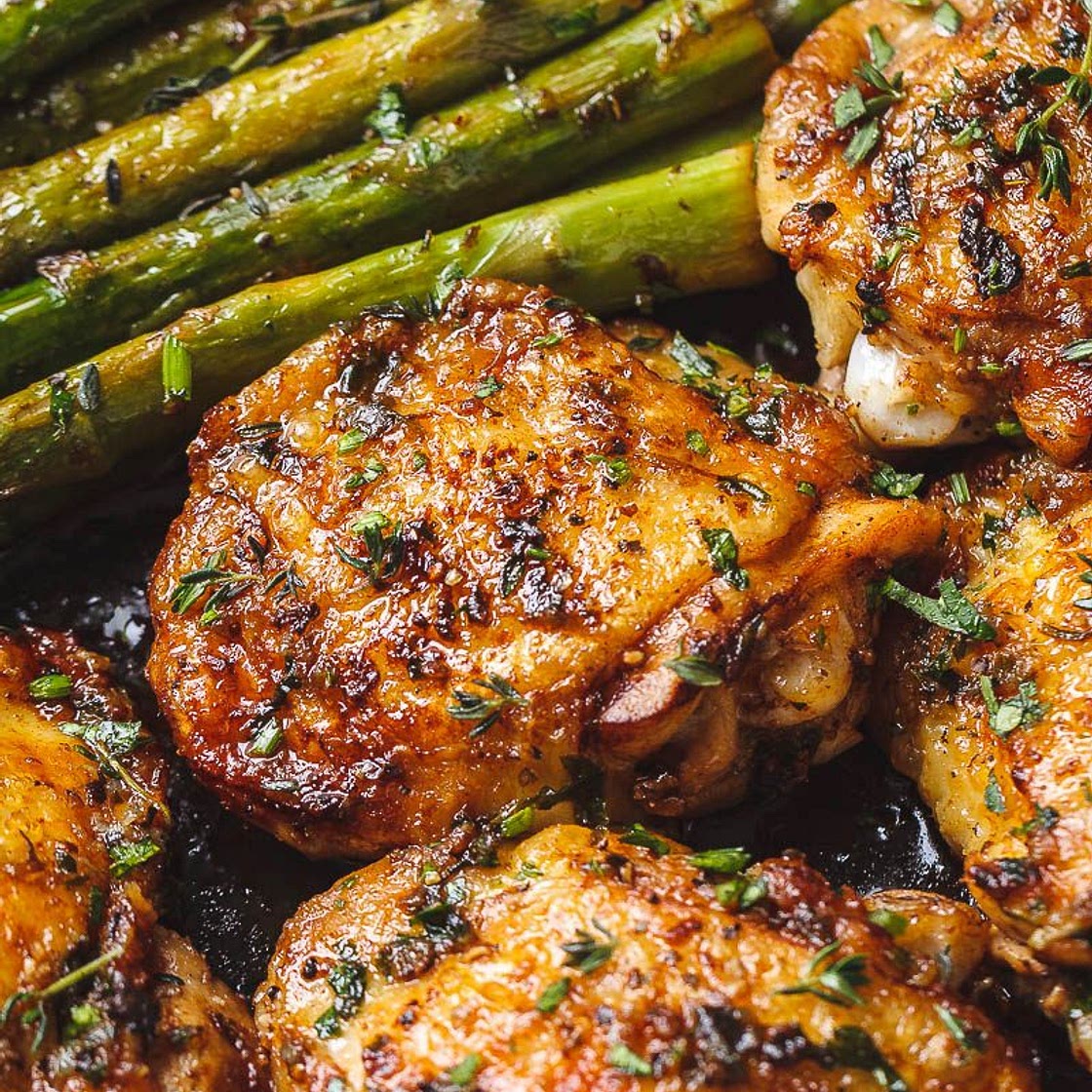 Garlic Herb Butter Chicken Thighs with Asparagus