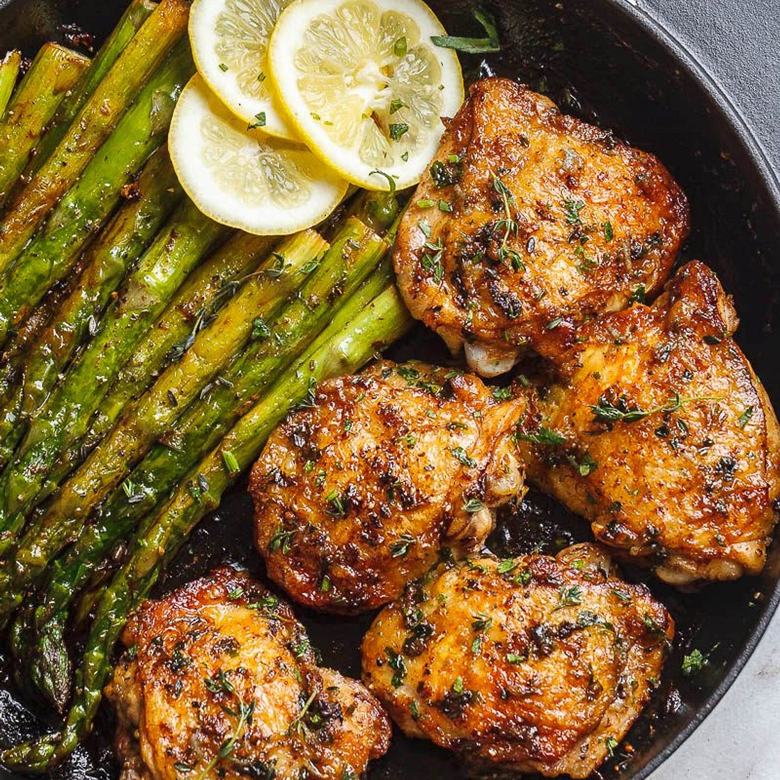 Garlic Herb Butter Chicken Thighs with Asparagus