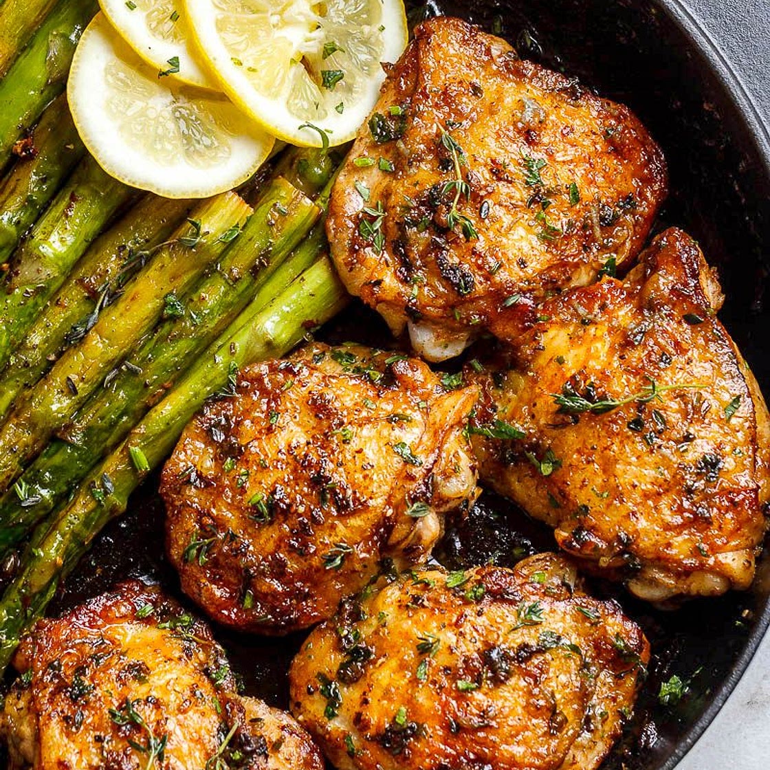 Garlic Herb Butter Chicken Thighs with Asparagus