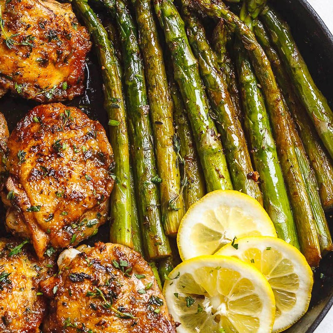 Garlic Herb Butter Chicken Thighs with Asparagus