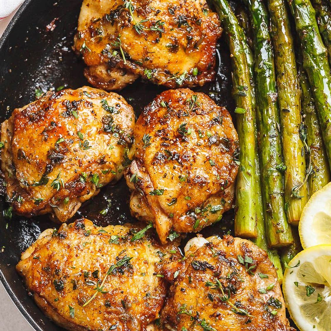 Garlic Herb Butter Chicken Thighs with Asparagus