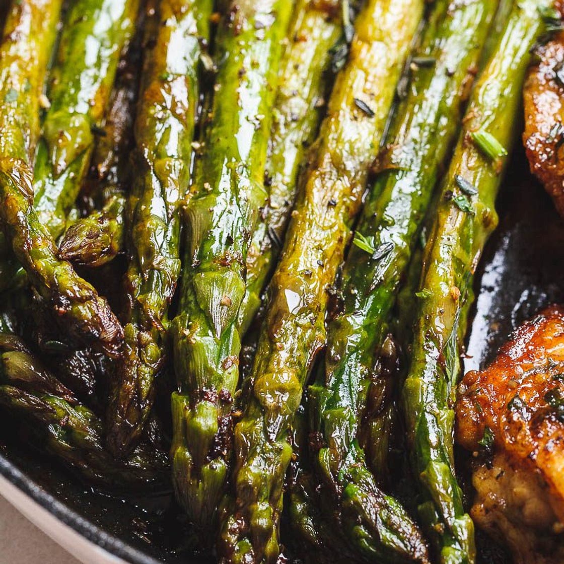 Garlic Herb Butter Chicken Thighs with Asparagus