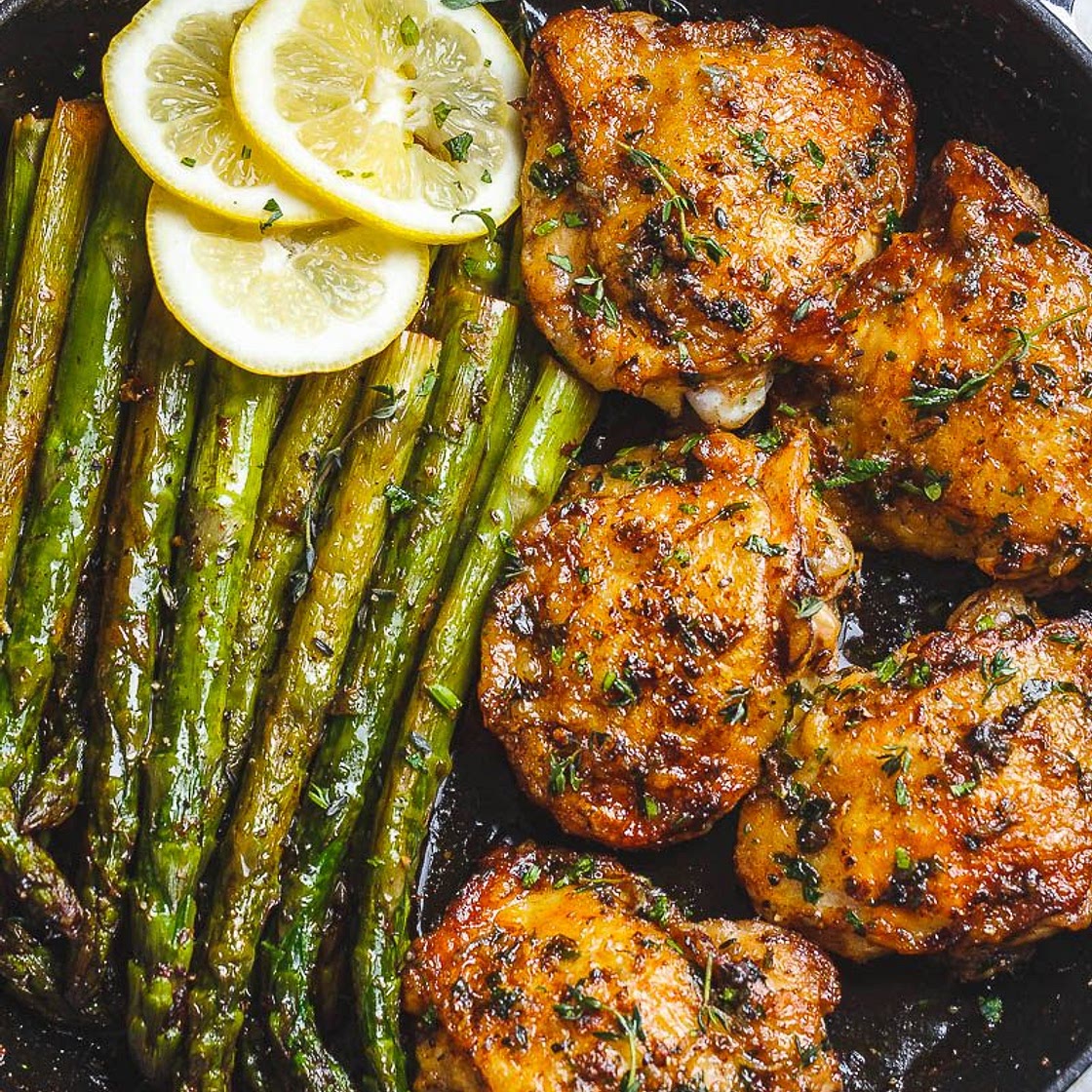 Garlic Herb Butter Chicken Thighs with Asparagus