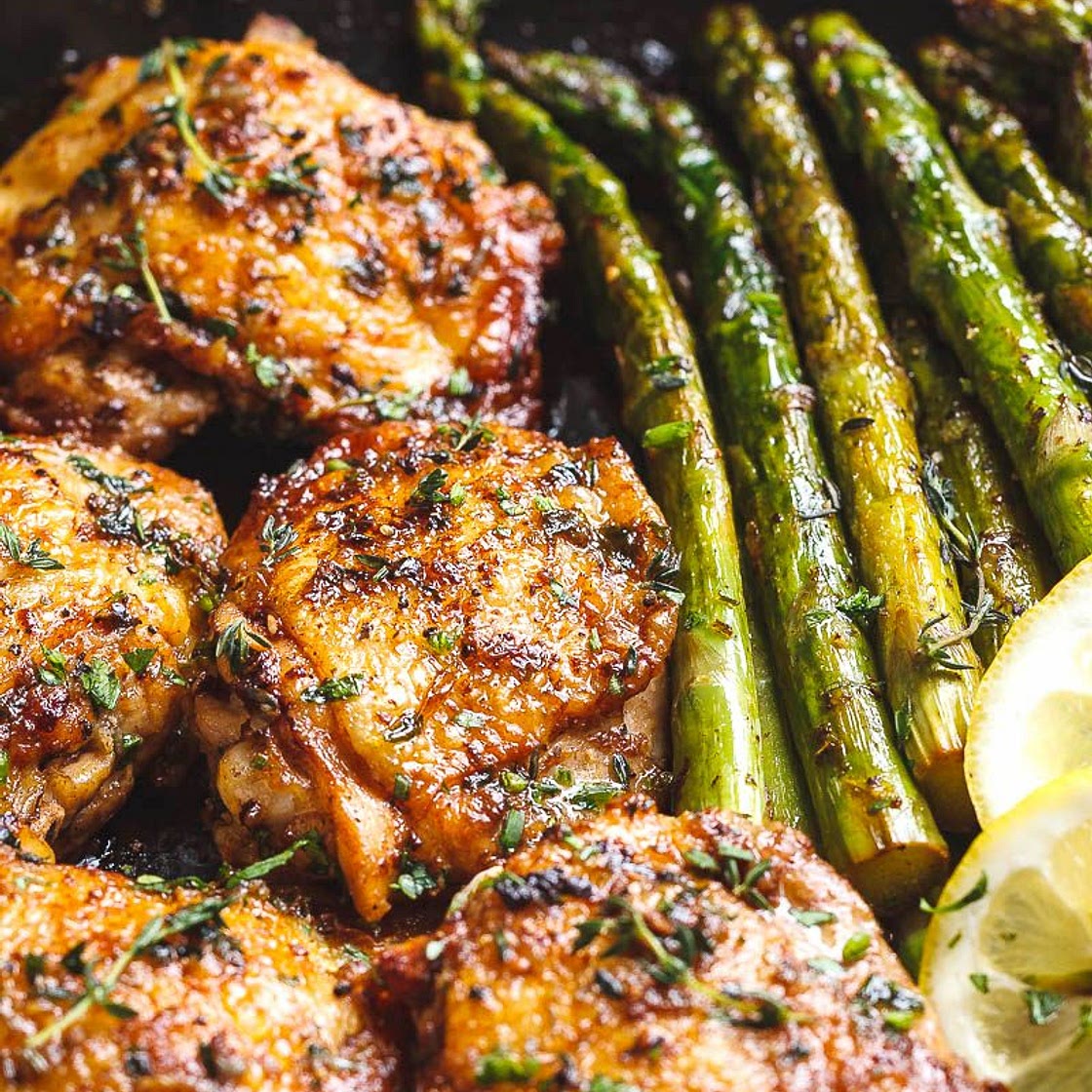 Garlic Herb Butter Chicken Thighs with Asparagus