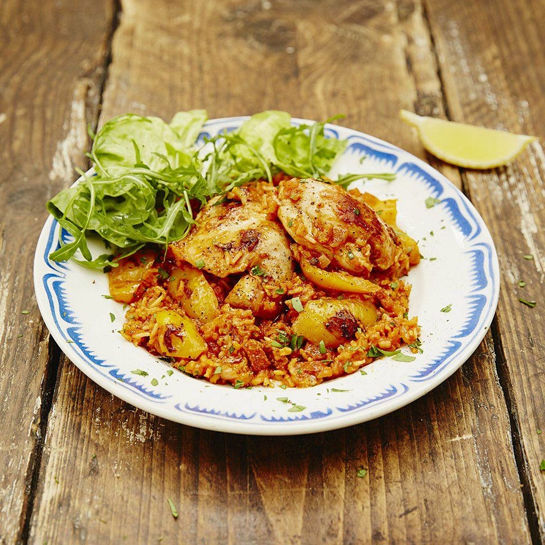 Baked rice with chicken & chorizo