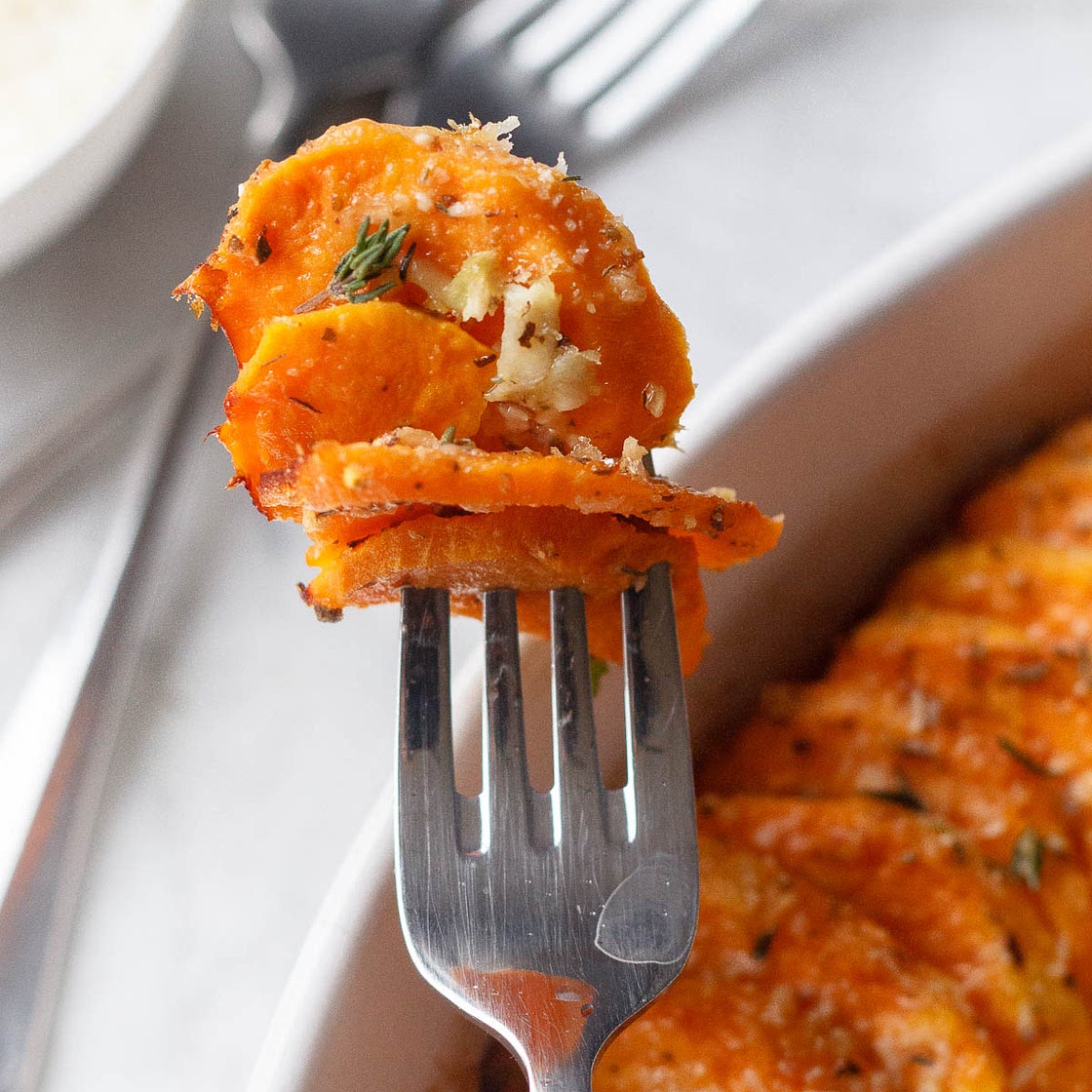 Roasted Sweet Potatoes with garlic and Parmesan