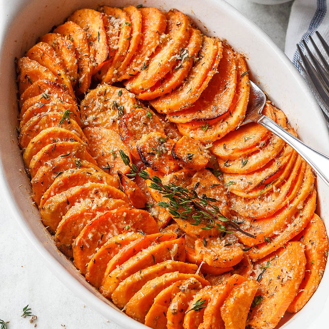 Roasted Sweet Potatoes with garlic and Parmesan