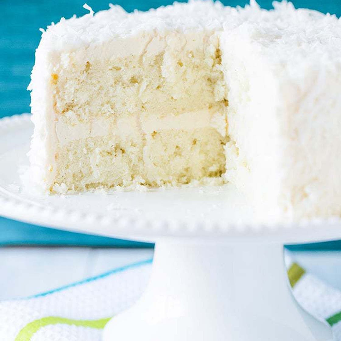 Coconut-Vanilla Bean Cake with Coconut Meringue Buttercream Frosting
