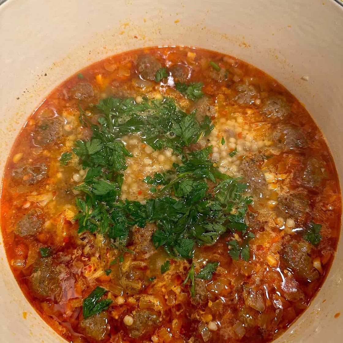 Moroccan Meatball and Couscous Soup