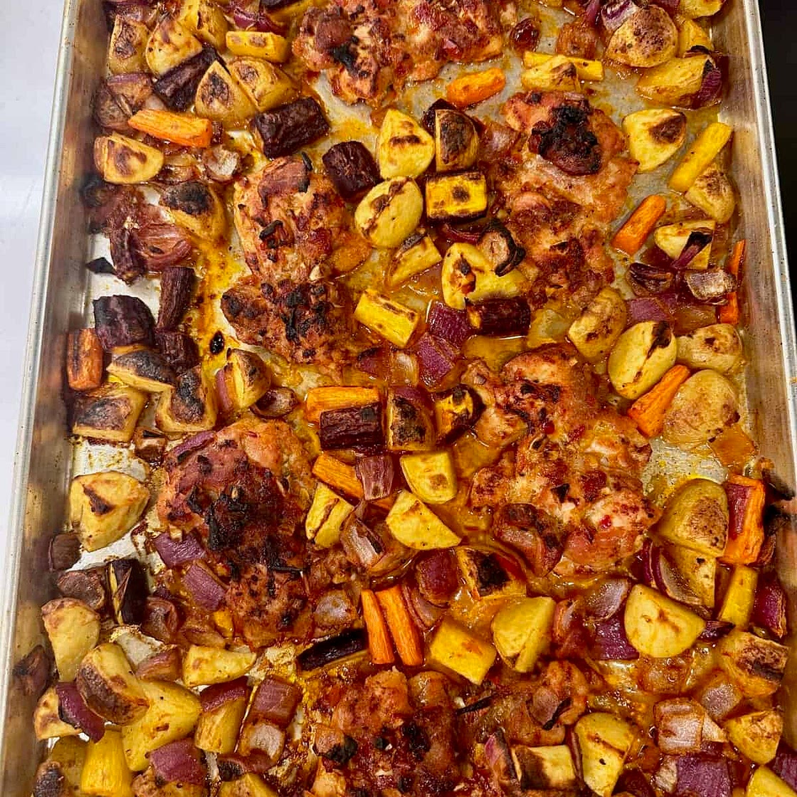 Sheet Pan Harissa Chicken Thighs and Vegetables
