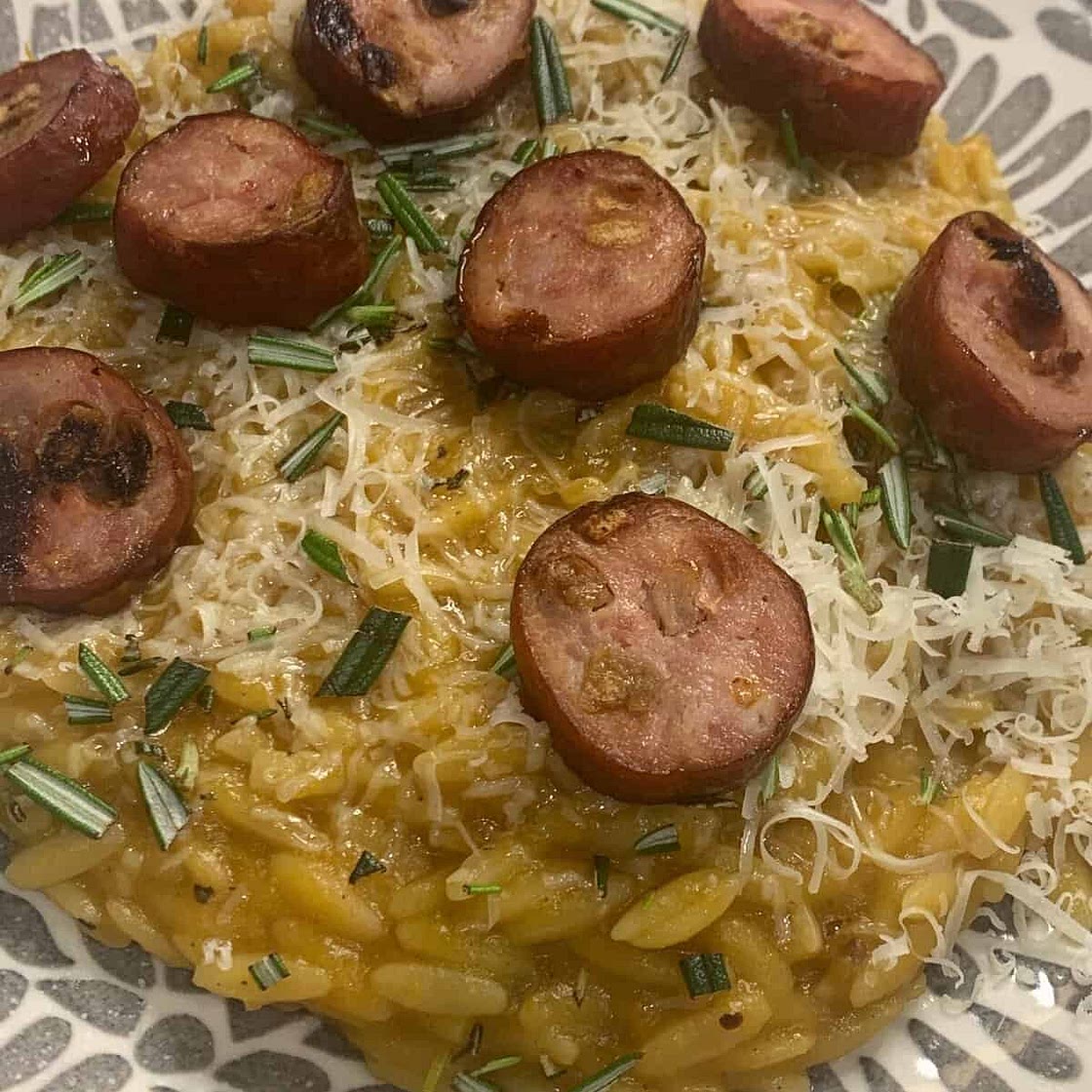 Butternut Squash Orzo with Chicken Sausage