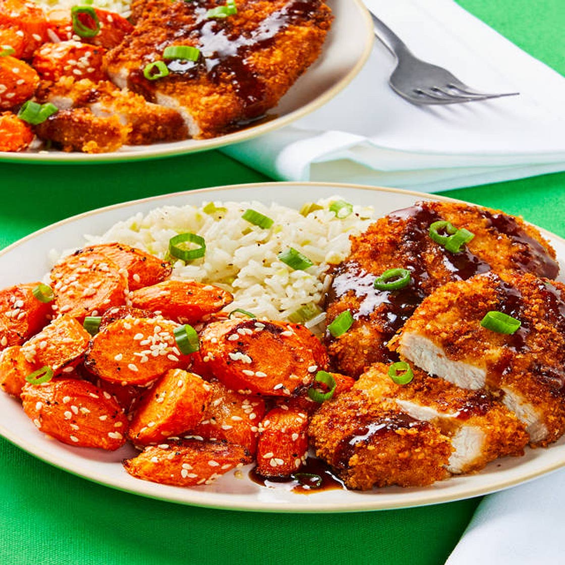 Pork Katsu with Sesame Roasted Carrots & Ginger Rice