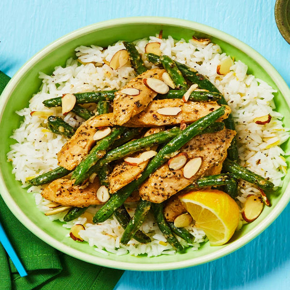 Lemon Garlic Chicken & Green Beans with Almond Rice