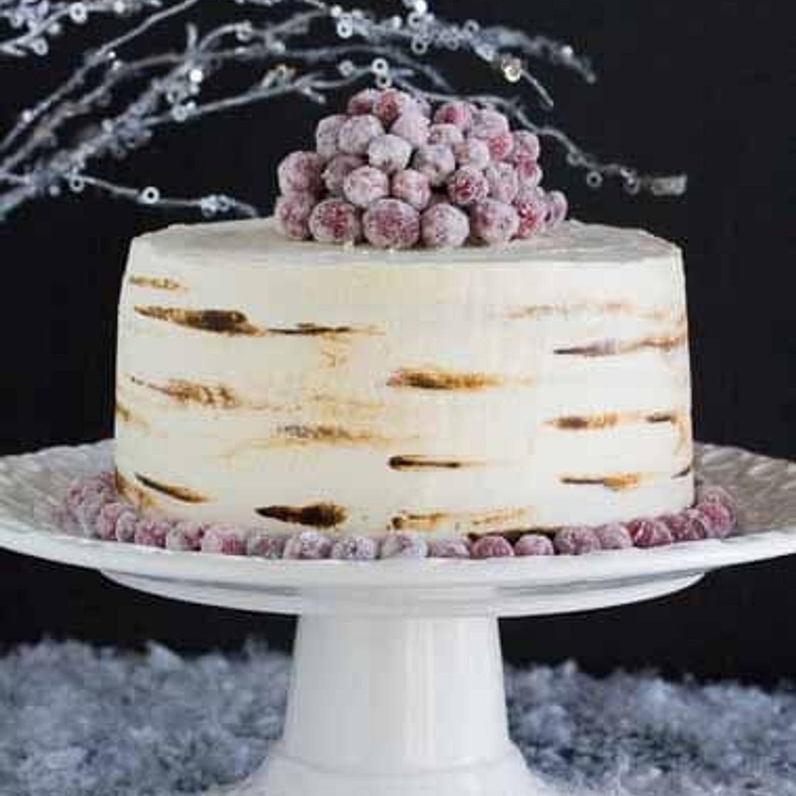 White Chocolate Red Velvet Cake with Sugared Cranberries
