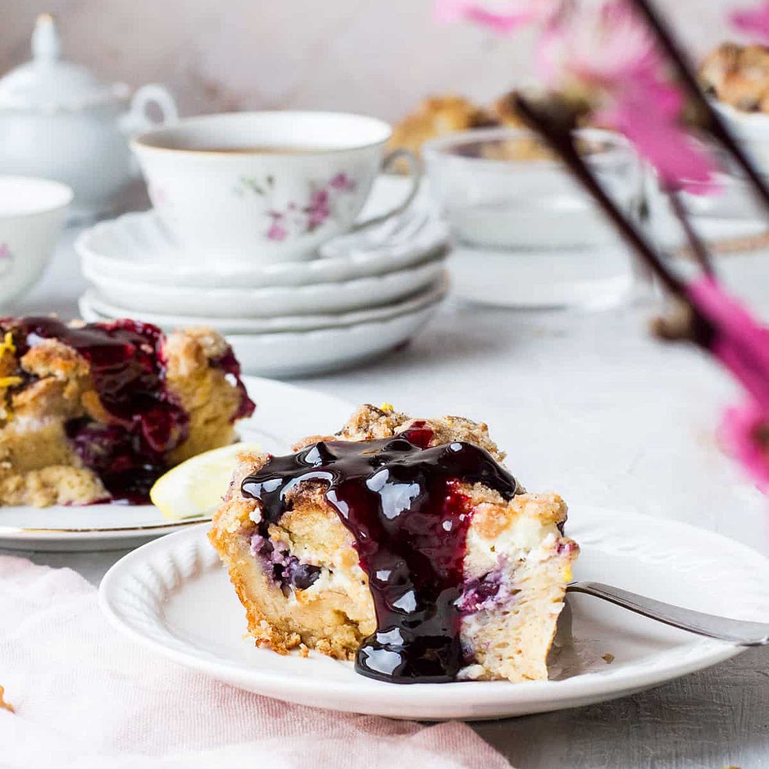Lemon Blueberry French Toast Casserole with Cream Cheese
