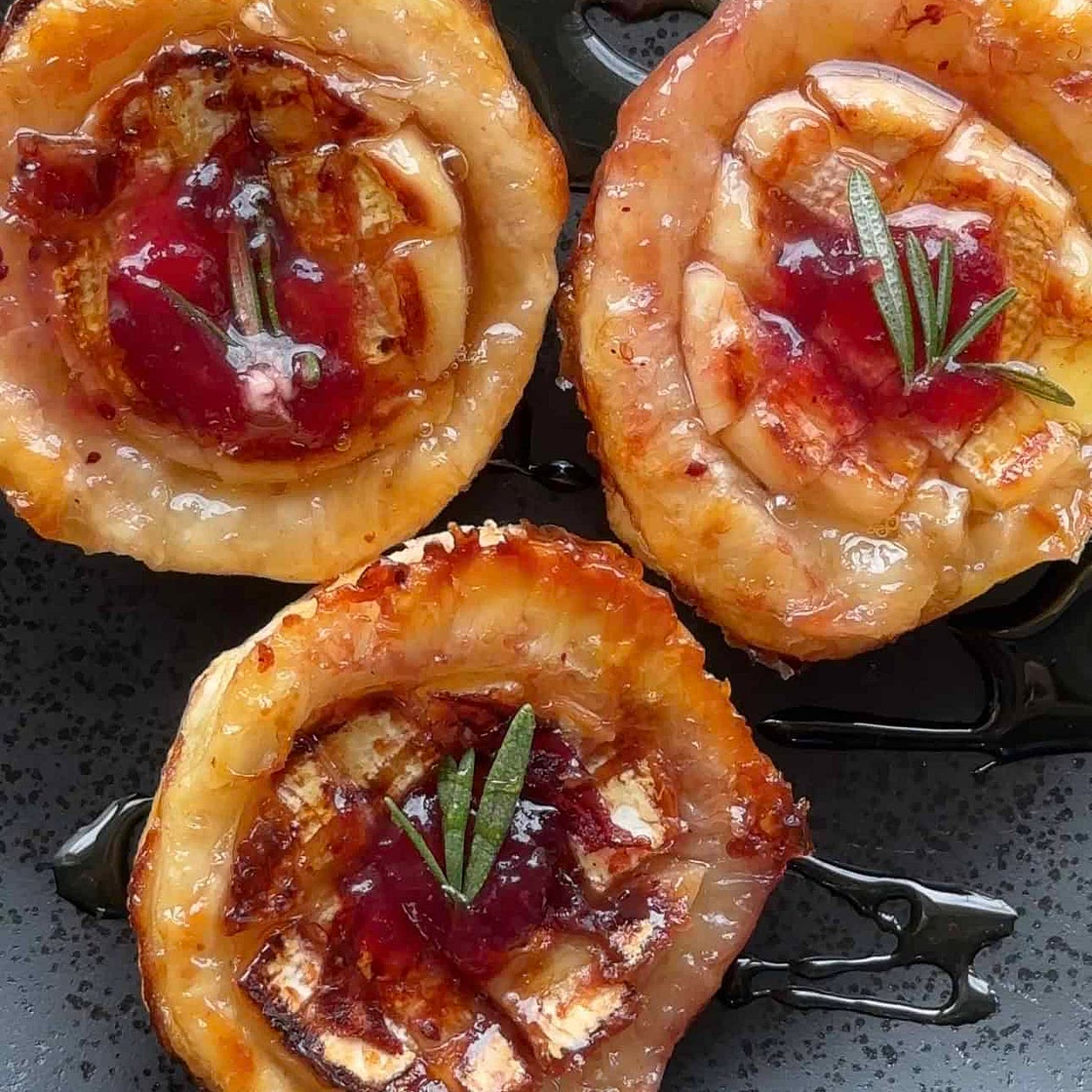 Mini Brie Honey Cranberry Rosemary Puff Pastry Turnovers