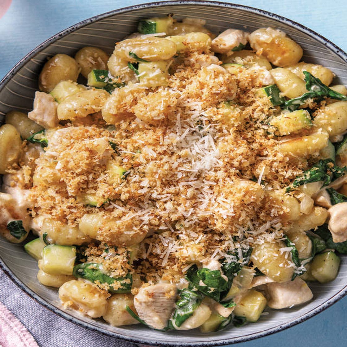 One-Pan Creamy Chicken Gnocchi with Garlic Pangrattato & Parmesan Cheese