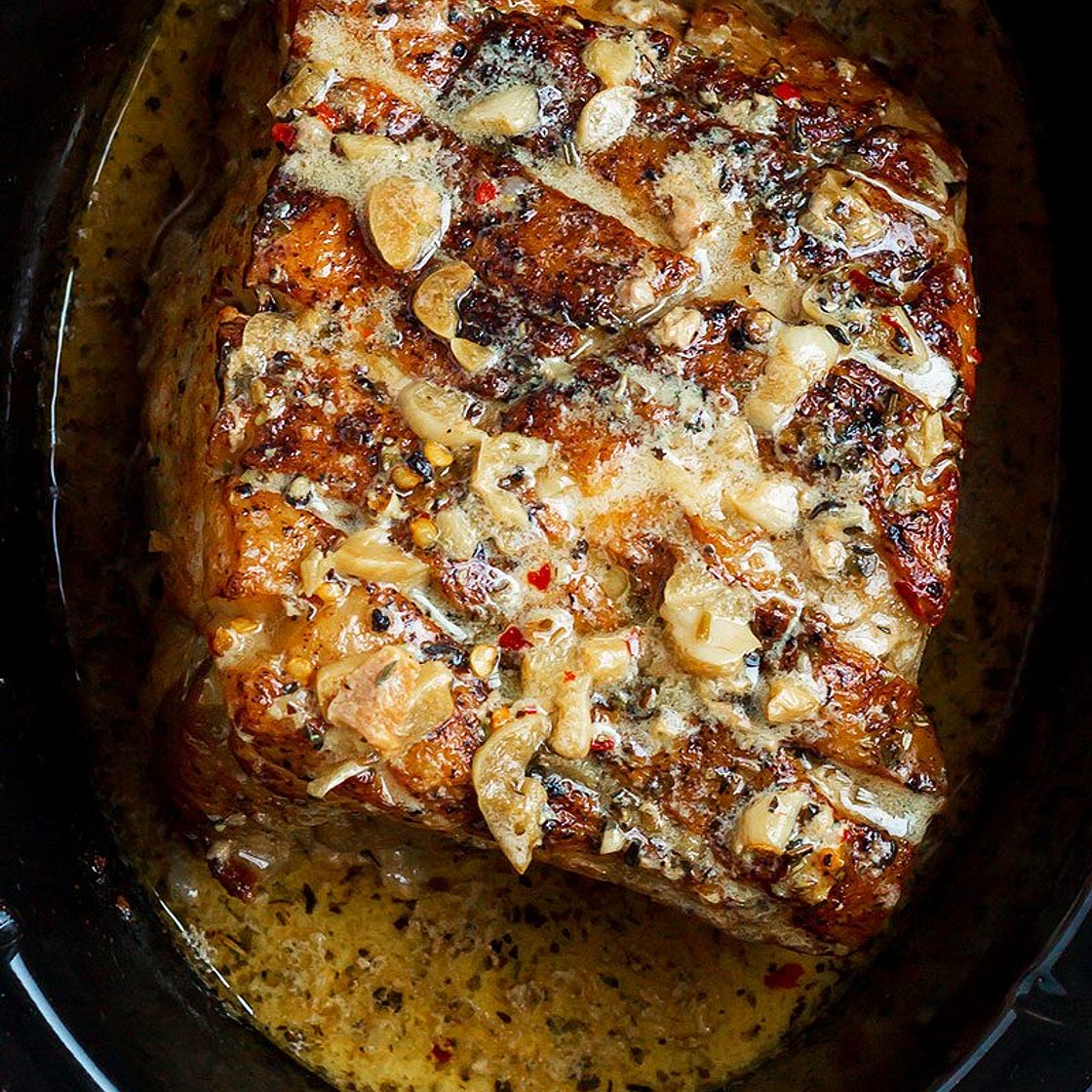 Crockpot Creamy Garlic Pork Loin